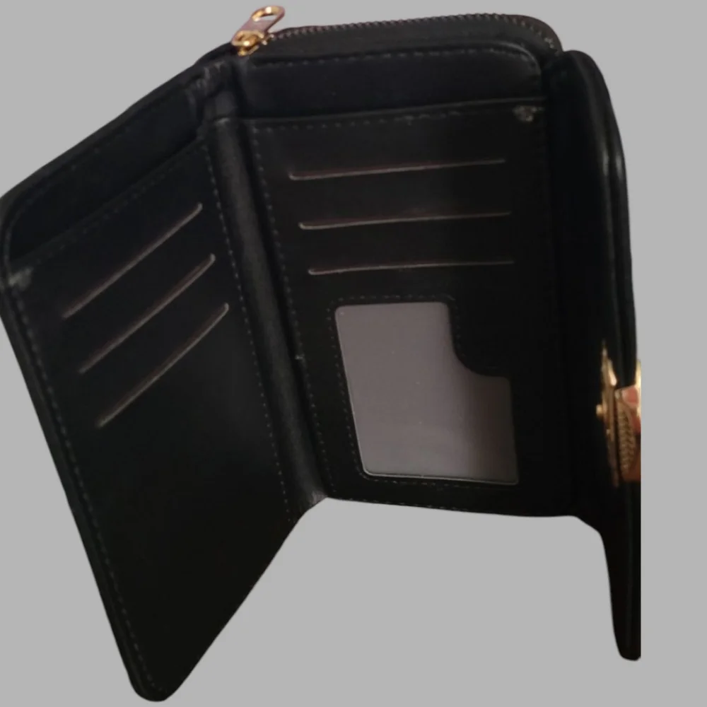 Black Quilted Wallet Clutch Gold Hardware Card Holder